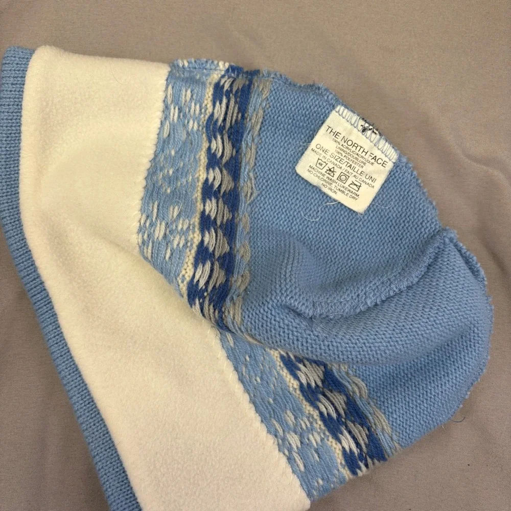 The North Face Kids‎ Blue Fair Isle Snowflake Knit Fleece Lined Beanie Hat OS